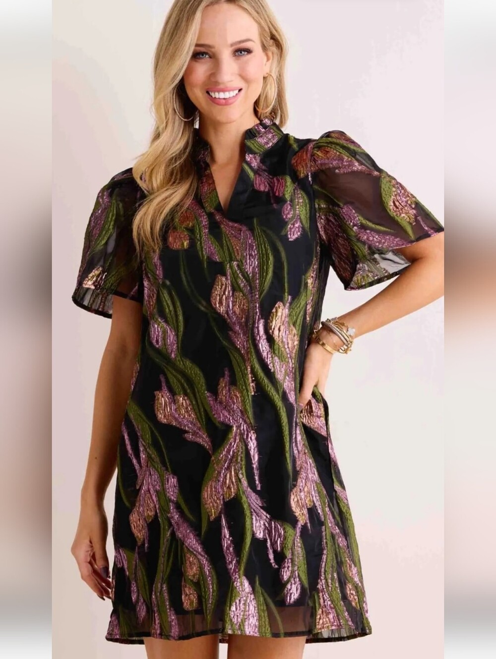THML Aster metallic dress V Neck Black Sz XS
